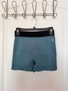 Free People Ribbed Teal Bike Shorts with Black Waistband